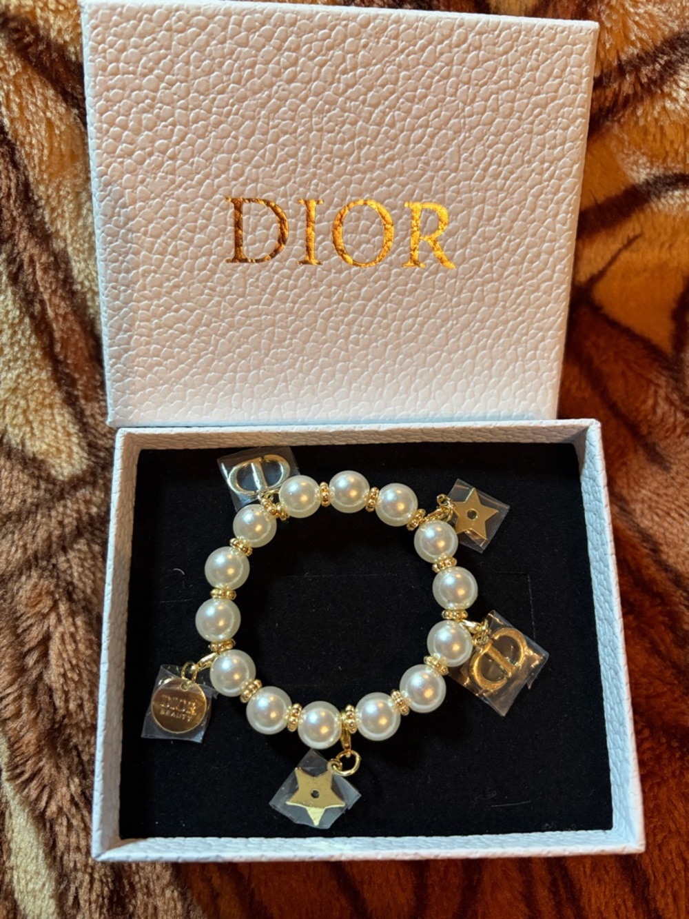 Gold and White Pearl Charm Bracelet